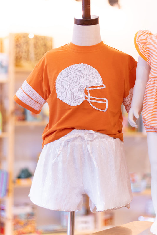 Orange Helmet Sequin Tee