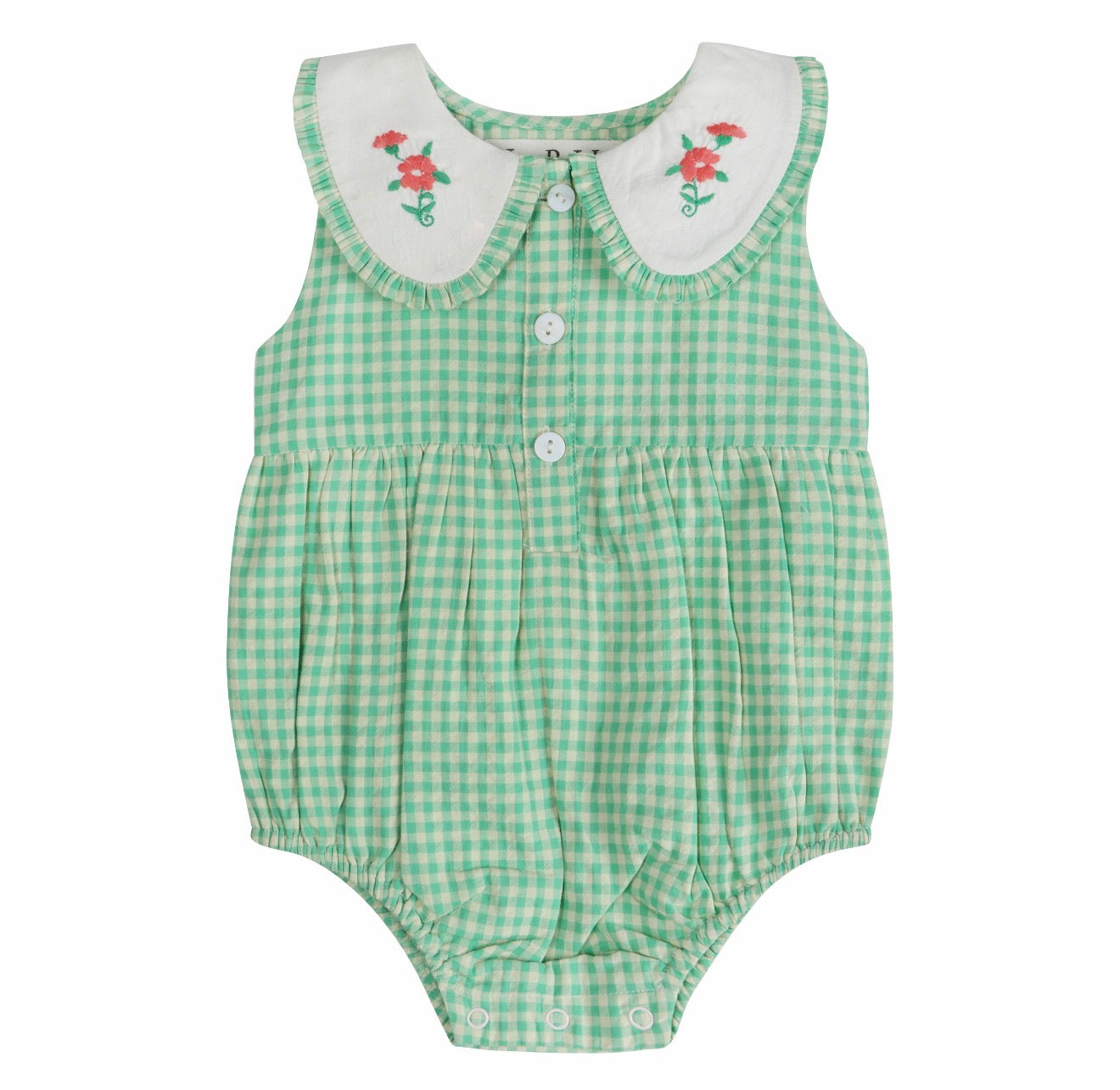 Green Gingham EMB Mia Romper