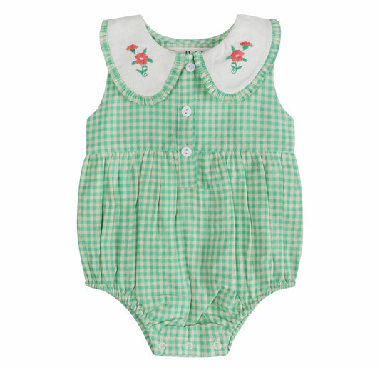 Green Gingham EMB Mia Romper