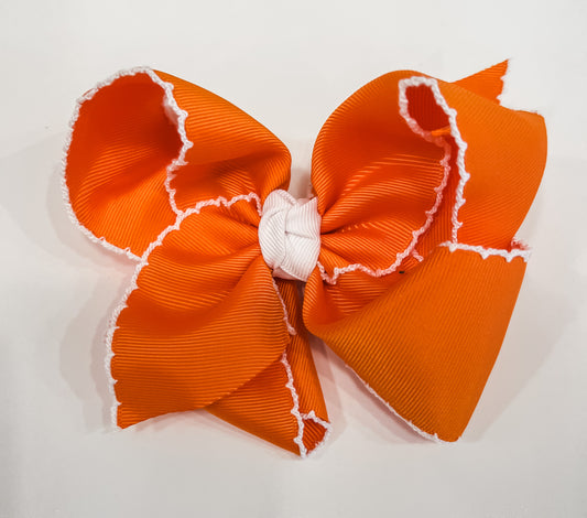 Orange & White Collegiate Crochet Edge XL Bow
