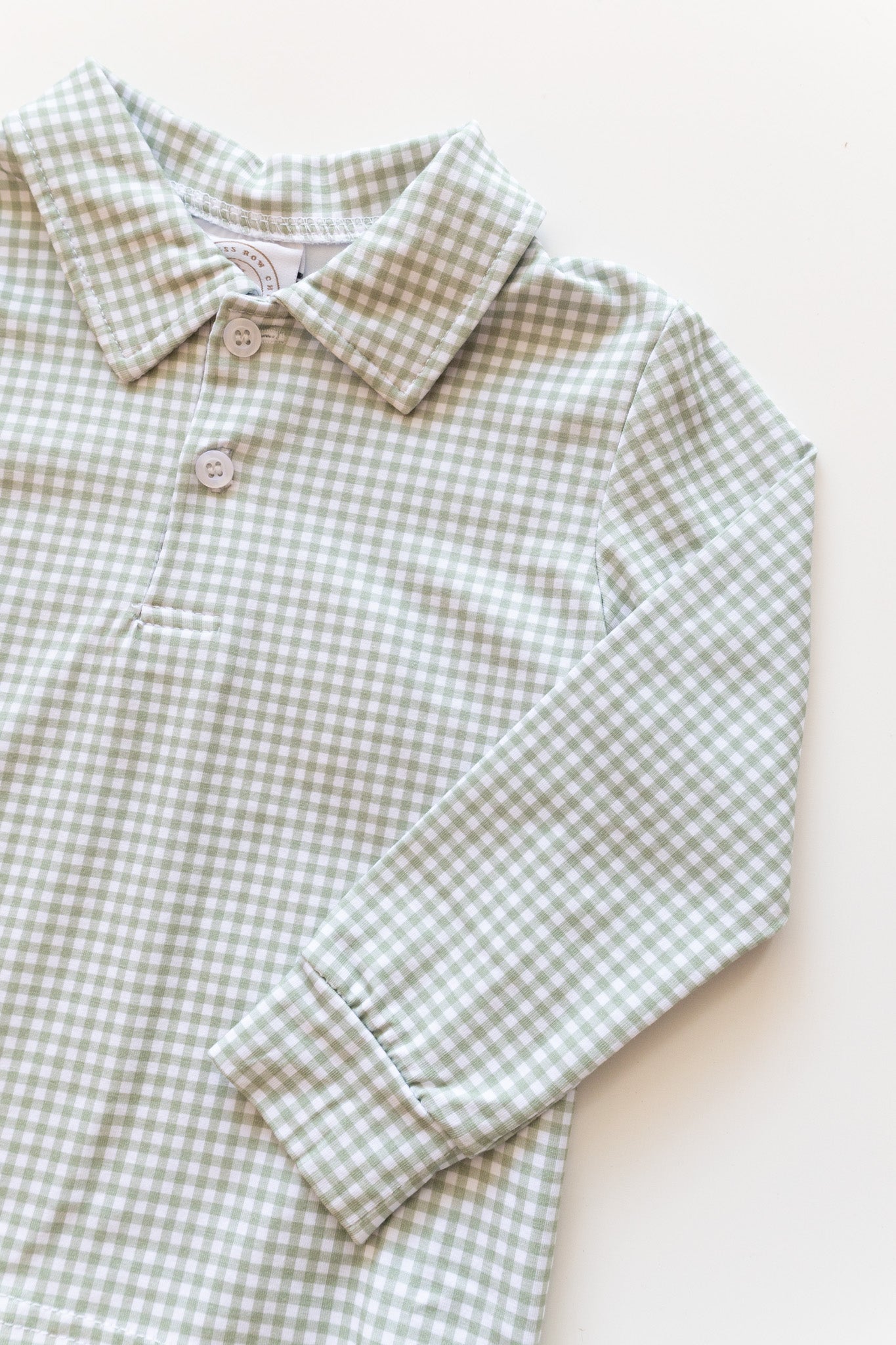 Green Gingham Long Sleeve Polo