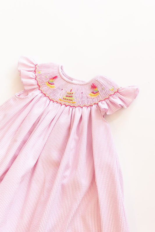 Pink Seersucker Bishop Birthday Cake Dress