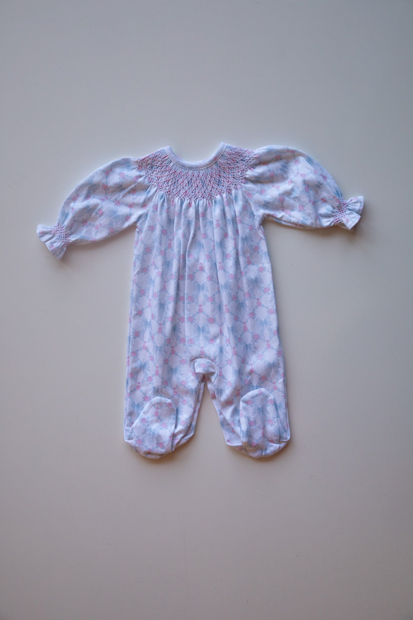 Blue Coquettes Smocked Footie