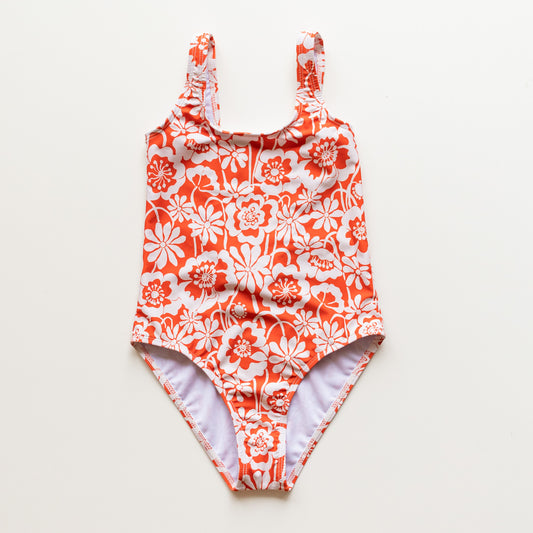 Red and White Floral One Piece Swimsuit