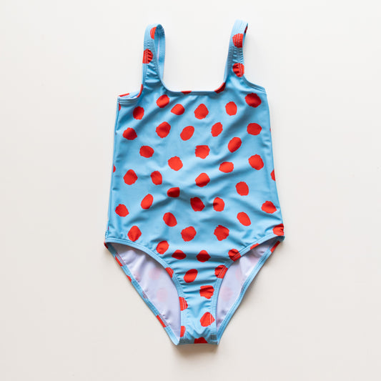 Blue and Red Dotted One Piece Swimsuit