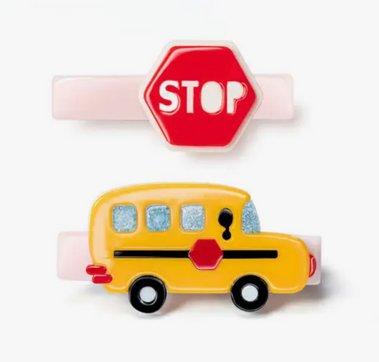 Bus Yellow & Red Stop Sign Alligator Clips