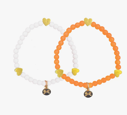 Hearts Bracelet Set in Orange/White