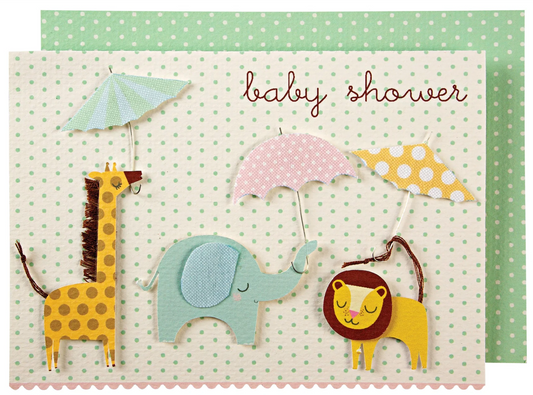 Baby Animals With Umbrellas Card