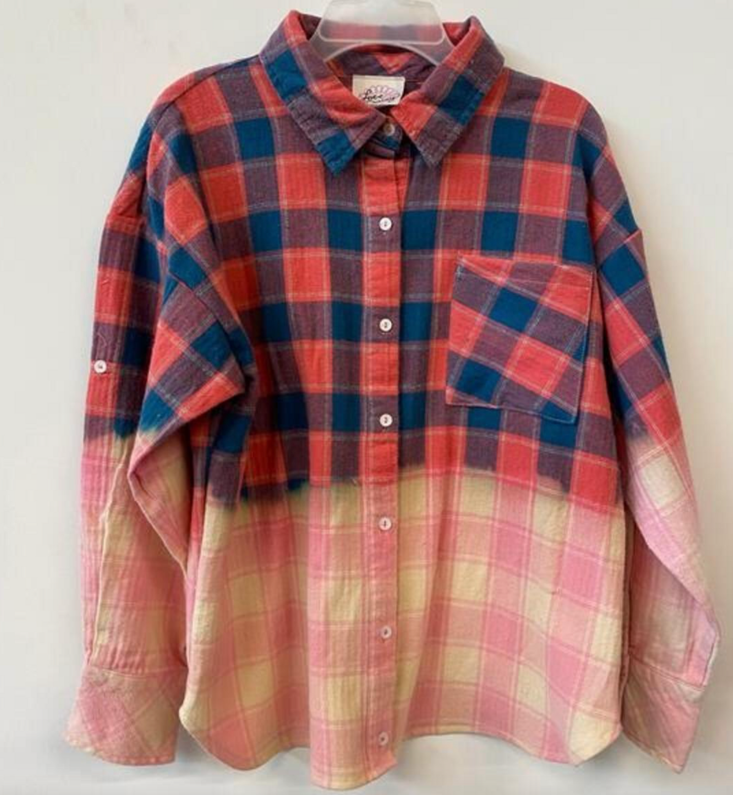 Pink/Blue Button Up Collared LS Shirt