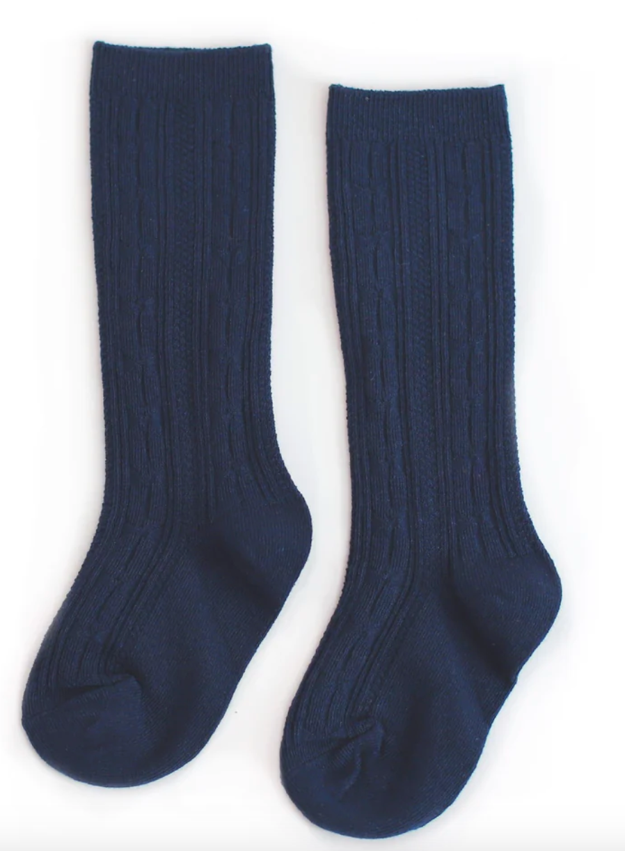 Navy Cable Knit Knee High Socks