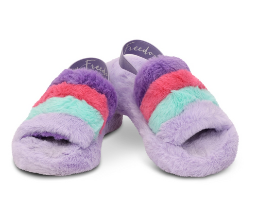 Purple, Pink, and Blue Slippers
