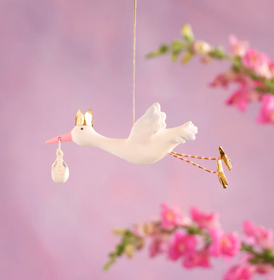 Flying Stork Ornament - Pink