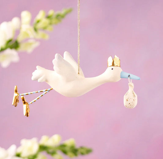 Flying Stork Ornament - Blue