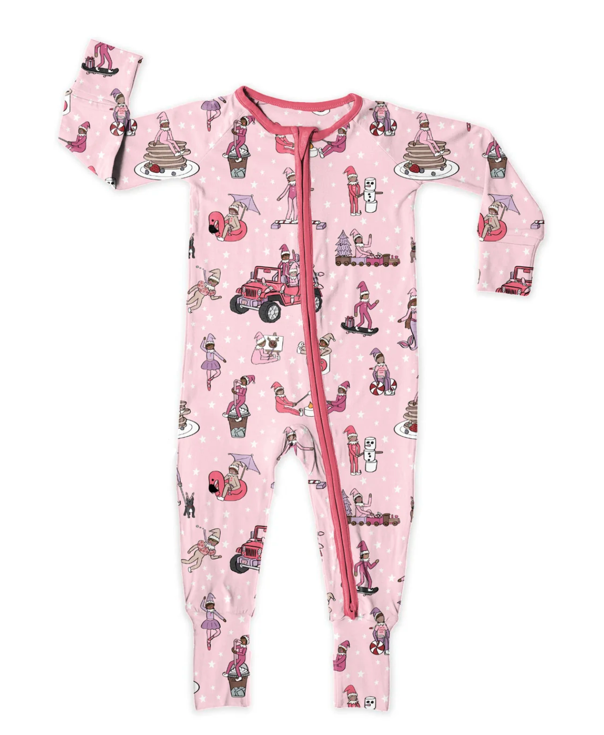 Pink Elfie Zip Up Bamboo Pajamas