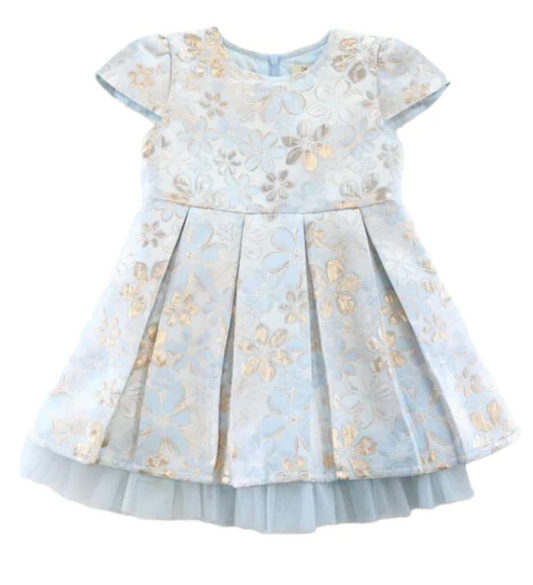Blue Floral Brocade Dress