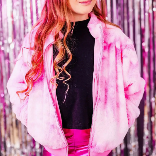 Girls Pink Ombre Fur Bomber Jacket