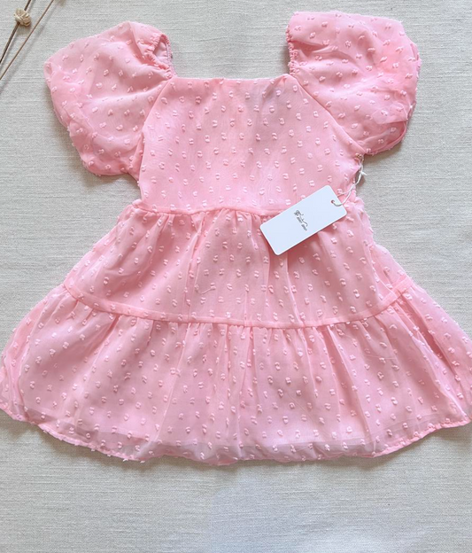 Chiffon Pink Puffed Sleeve Dress