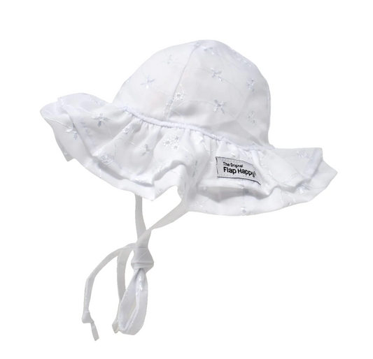White Eyelet UPF 50+ Double Ruffle Hat