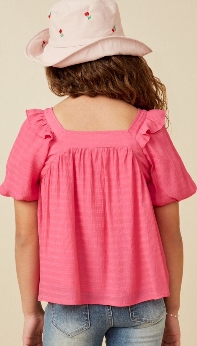 Square Neck Ruffle Shoulder Textured Top