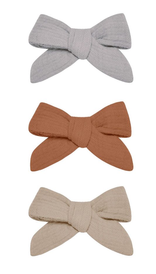 bow w. clip, set of 3 || periwinkle, clay, oat