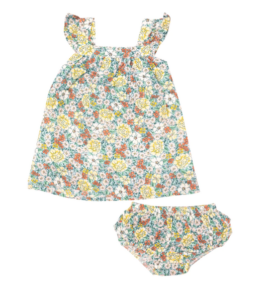 Golden Peony Sundress with Diaper Cover
