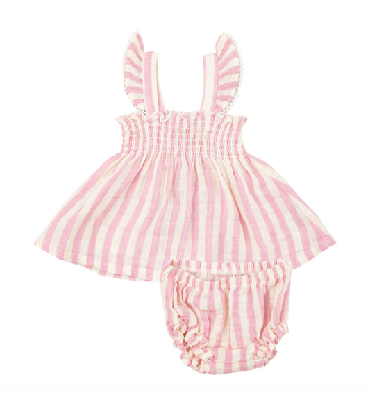 Pink Stripe Smocked Top and Diaper Cover