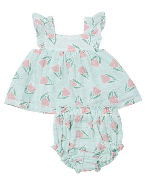 Tulips Butterfly Sleeve Pinafore and High Waisted Diaper Cover