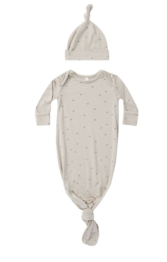 knotted baby gown + hat set || stars