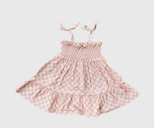 Pink Lemonade Checkered Tiered Mini Dress
