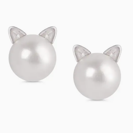 Freshwater Pearl  Cat Stud Earrings