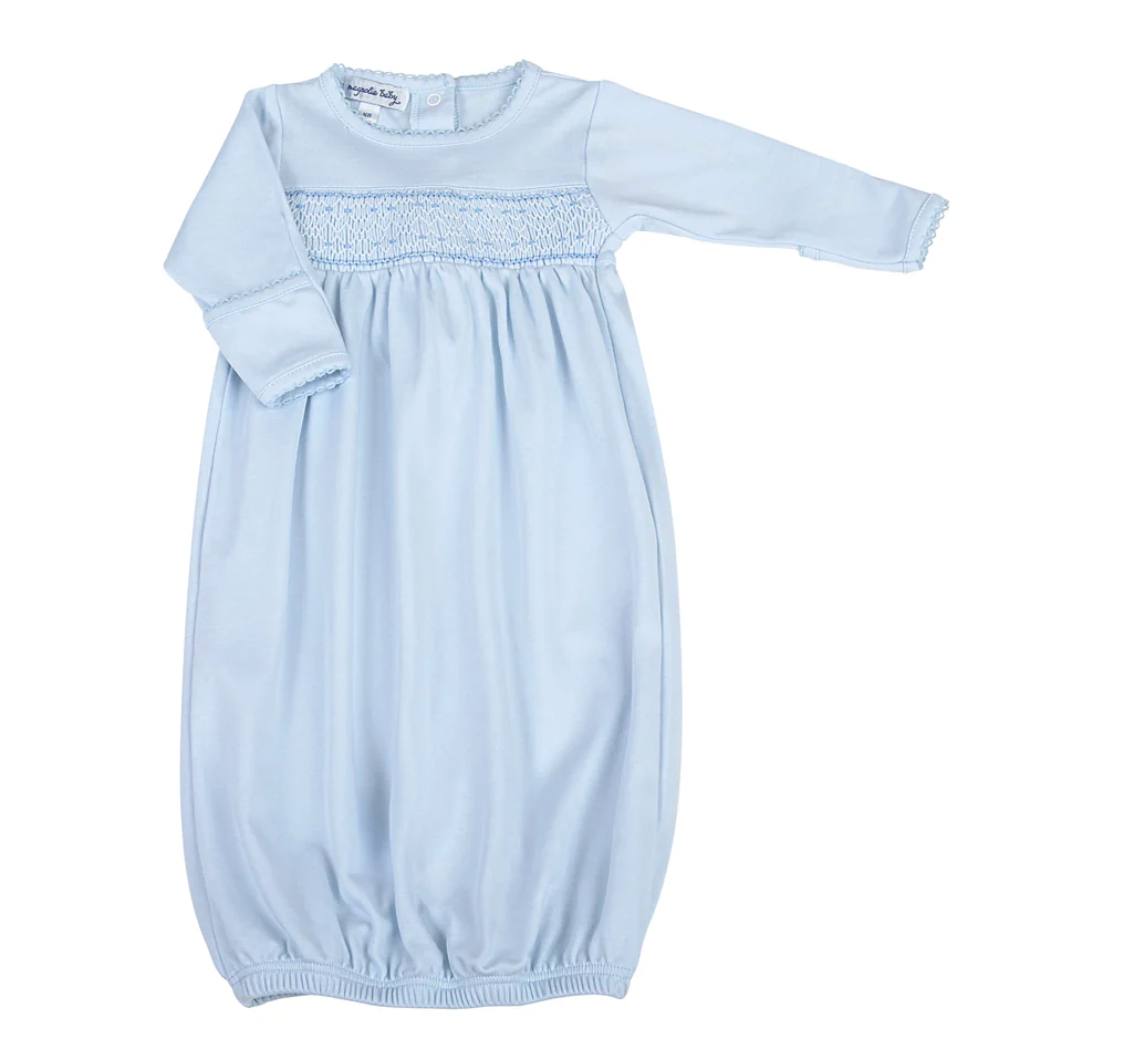 Blue Smocked Gathered Gown