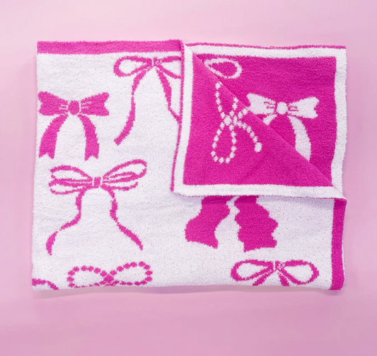 Cozy Pink Bow Throw Blanket