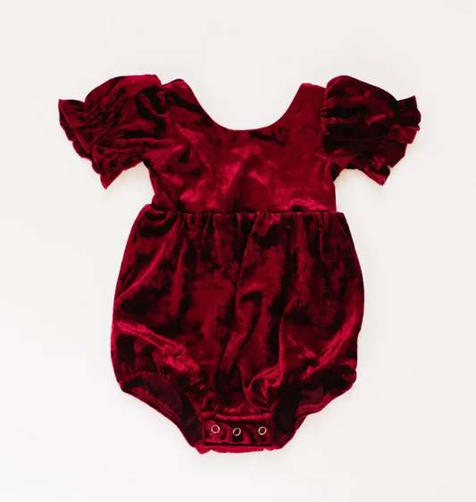 Quinn Romper in Crushed Cranberry Velvet