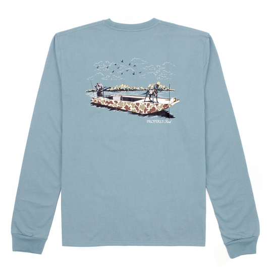 Men's Boat Ride LS Steel Blue Tee