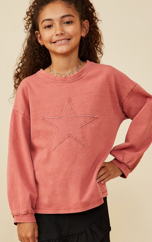 Girls Tonal Star Patch Washed Sweatshirt