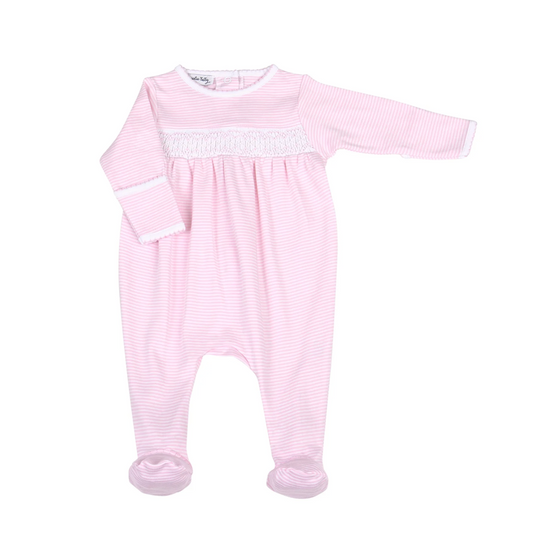 Mini Stripes Smocked Footie Pink