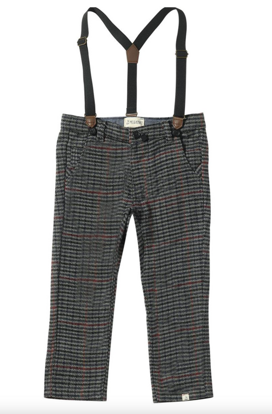 Black Chunk Houndstooth Pants with Suspenders