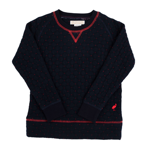 Cassidy Comfy Quilted Crewneck Nantucket Navy/Richmond Red