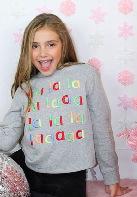 Fa La La Embroidery and Rhinestone Sweatshirt