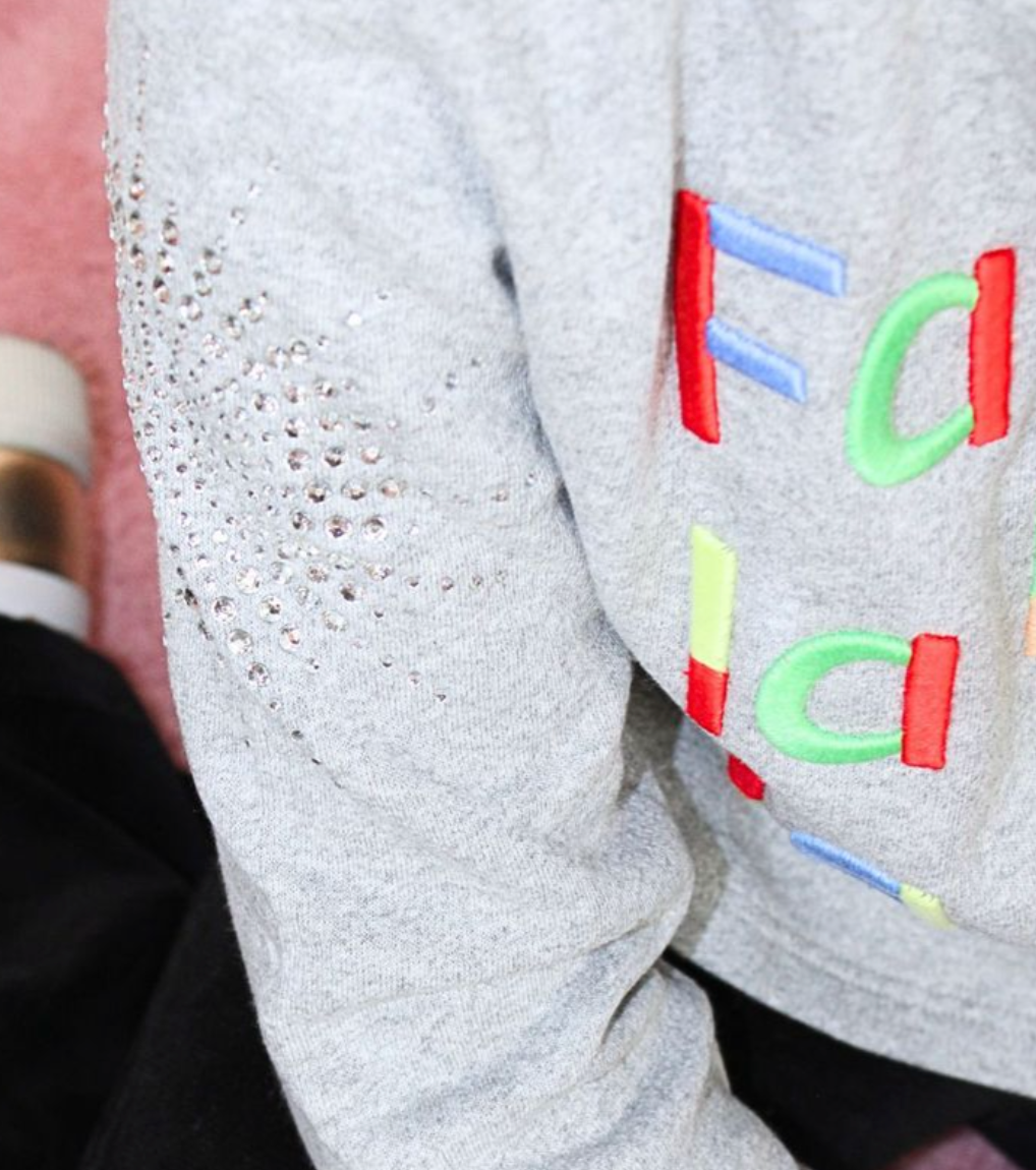 Fa La La Embroidery and Rhinestone Sweatshirt