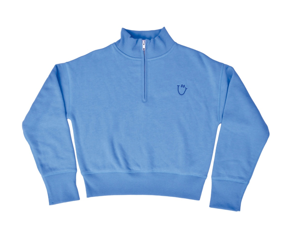 Happy Faces Bright Blue 1/4 Zip Sweatshirt