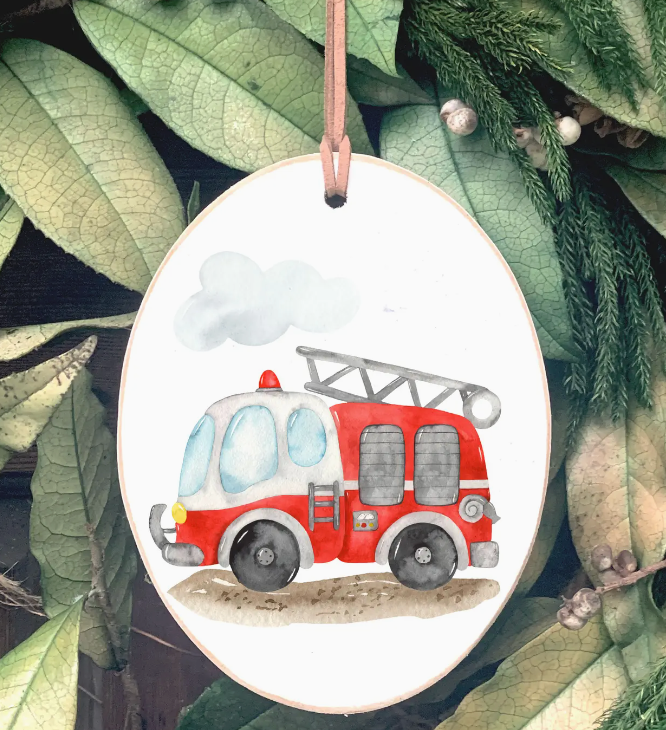 Fire Truck Wooden Ornament