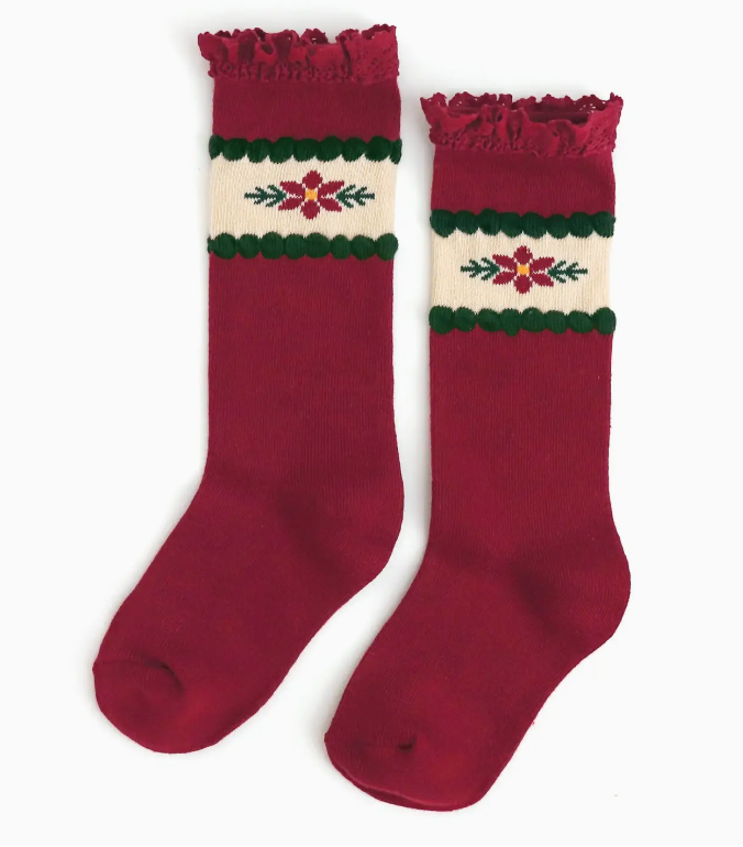 Poinsettia Lace Top Knee High Socks