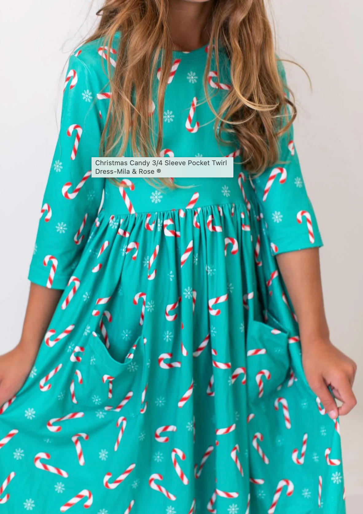 Christmas Candy 3/4 Sleeve Pocket Twirl Dress