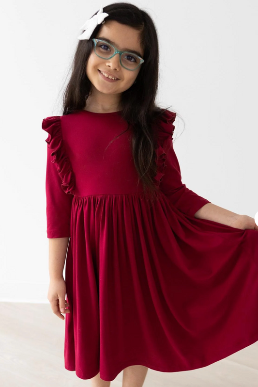 Burgundy Ruffle Twirl Dress