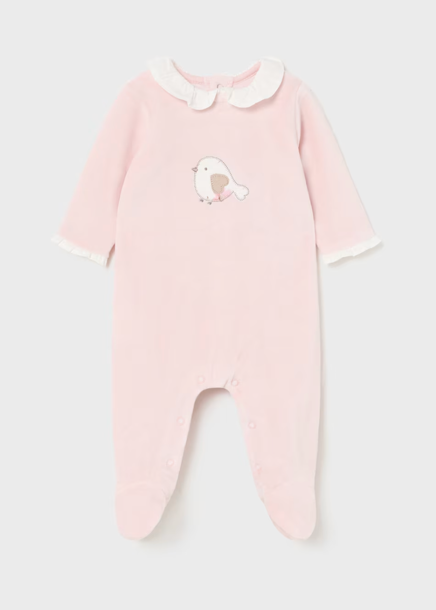 Pink Bird Velour Footie