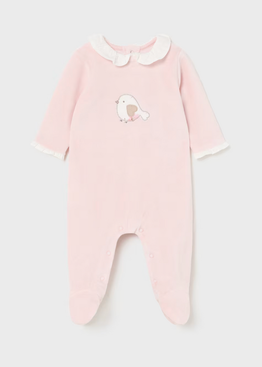 Pink Bird Velour Footie