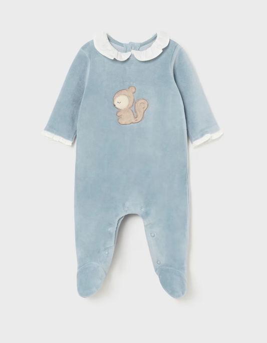 Blue Squirrel Velour Footie