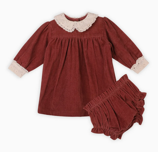 Lace Collar Velvet Dress + Bloomer Set