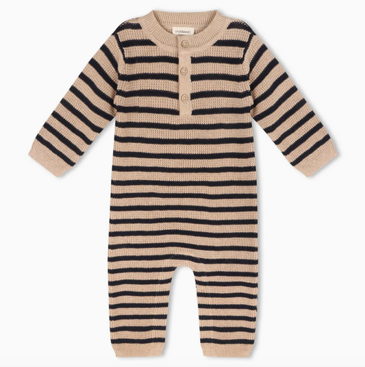 Navy Stripe Chunky Sweater Knit Jumpsuit